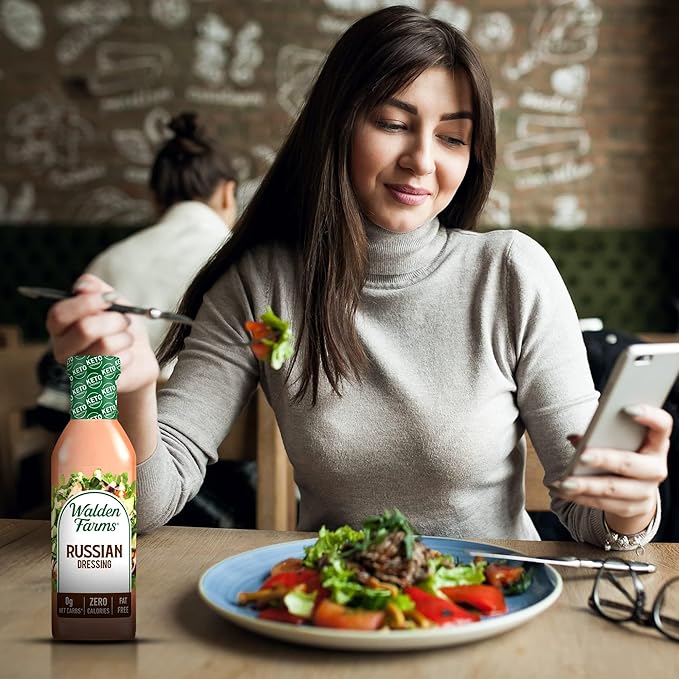 Walden Farms Russian Dressing – Calorie-Free, Gluten-Free, Low Carb, Keto-Friendly, Sugar-Free, Fat-Free, Dairy-Free Sweet & Tangy Russian Flavor – 6-Pack, 12 oz Bottles