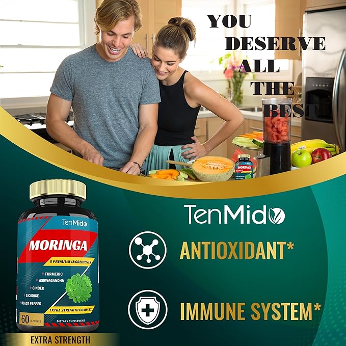 2 Packs Moringa Capsules, 4 Months Supply with Turmeric, Ashwagandha, Ginger, Licorice, Black Pepper | Immune Support, Energy Booster | Oleifera Leaf Herb Supplements