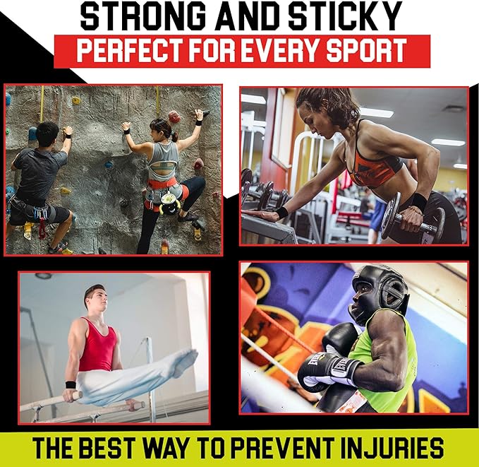 Black Athletic Tape Extremely Strong: 8 Rolls + 2 Finger Roll. Easy to Apply & No Residue. Sports Tape Athletic for Boxing Football Climbing or Gymnastics for Wrist Ankle & Hand Protection