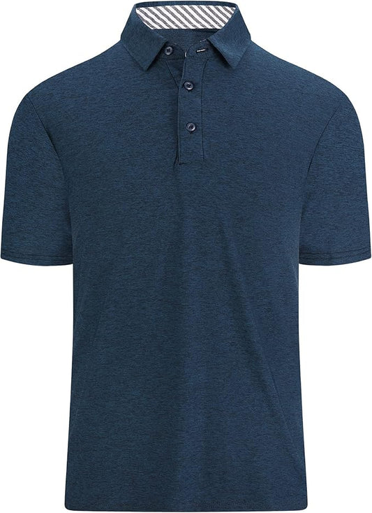 Damipow Premium Golf Shirts for Men Dry Fit Performance Polo Short Sleeve Collared Shirt
