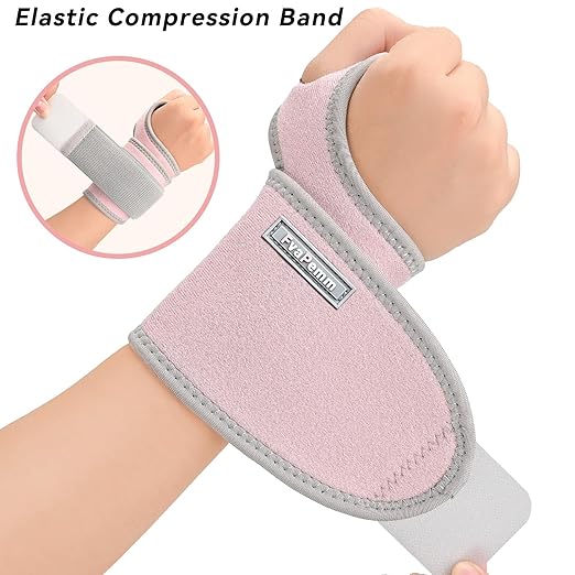 Carpal Tunnel Wrist Brace for Right Left Hand 2 Pairs, Wrist Support Wraps for Women Men, Adjustable Wrist Brace for Tendonitis, Arthritis, Weightlifting, Sports, Day Night Support, Pink&Grey