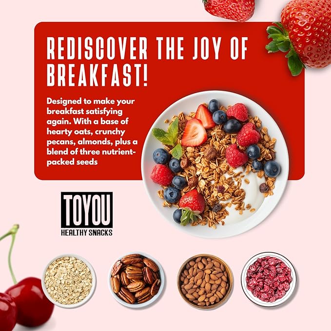 ToYou Snacks Granola, Fruit and Granola Cereal, | Cherry Berry Blast - 12 Ounce (Pack of 1) | Gluten Free, Plant Based, Vegan, Healthy Snacks for Adults and Kids, Breakfast Cereal with Protein and Fiber