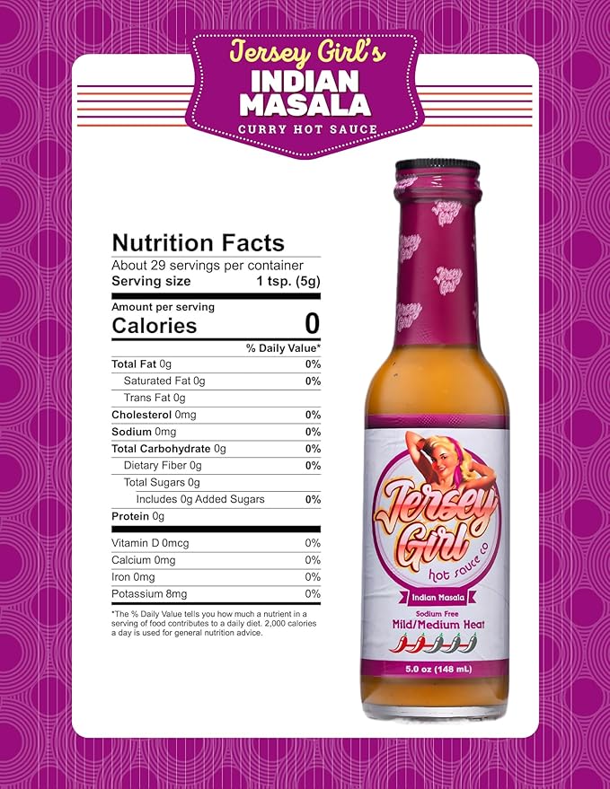 Jersey Girl Indian Masala Habanero Hot Sauce 5oz | Keto Friendly | No Added Salt, Naturally Sodium Free | Flavors of Curry, Coriander, & Cumin