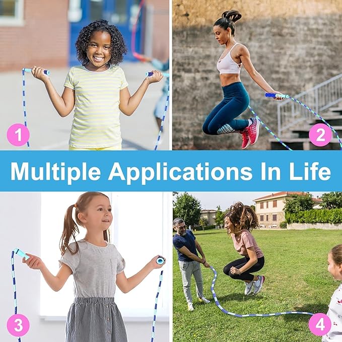 GRAWUN Jump Rope For Kids, Soft Beaded Jump Rope, Adjustable Length Tangle-Free Segmented Soft Beaded Skipping Rope，for Women, Men and Kids Keeping Fit, Workout and Weight Loss