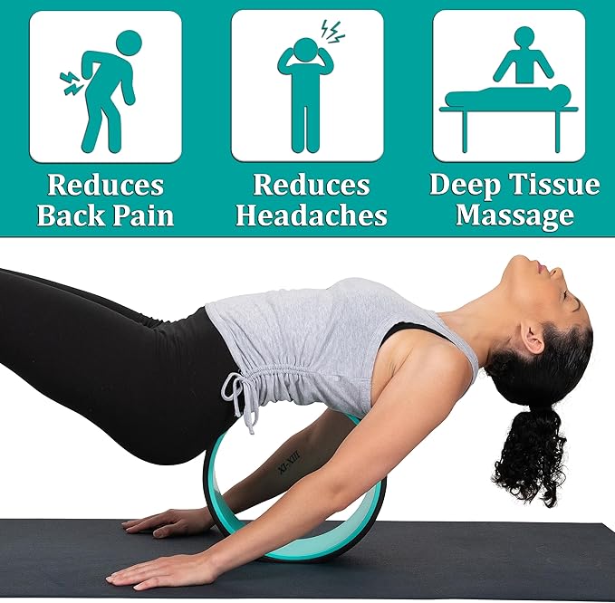 Back Roller Wheel- Foam Padded Back Stretcher Wheel with Center Spine Cradle-Back Pain & Stretching- Deep Tissue Massage Roller (Set of Four)