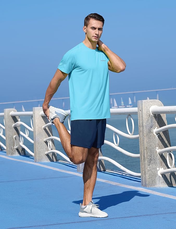 EZRUN Men's Lightweight Short Sleeve T-Shirt Quick Dry Workout Running Athletic Swim Shirts Fishing Rash Guard