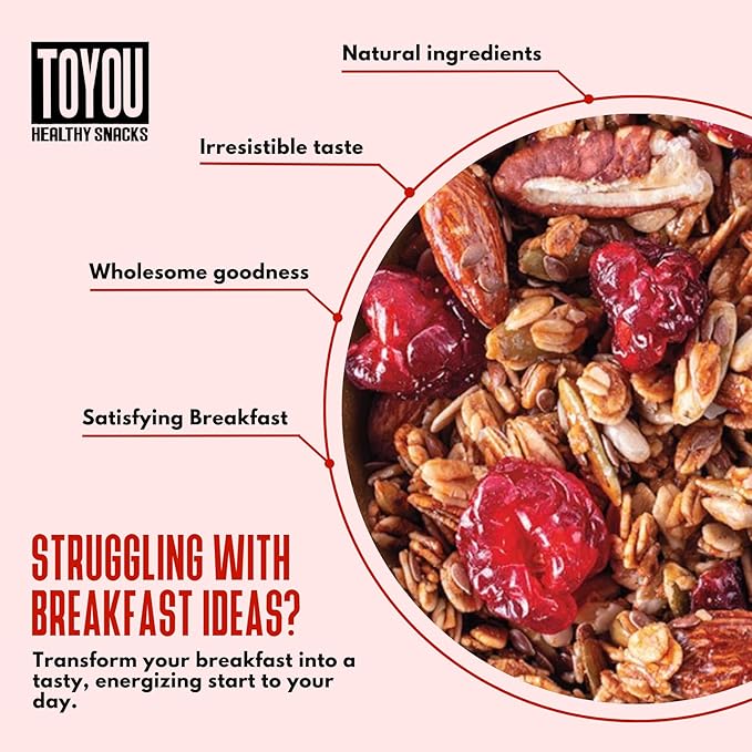 ToYou Snacks Granola, Fruit and Granola Cereal, | Cherry Berry Blast - 12 Ounce (Pack of 1) | Gluten Free, Plant Based, Vegan, Healthy Snacks for Adults and Kids, Breakfast Cereal with Protein and Fiber