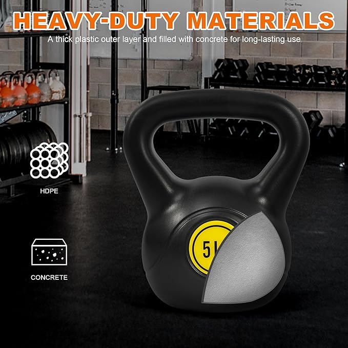 Wide Grip 3-Piece or 4-Piece Kettlebell Exercise Fitness Weight Set, Include 5 lbs, 10 lbs, 15 lbs and 20 lbs, Set of 3 or Set of 4