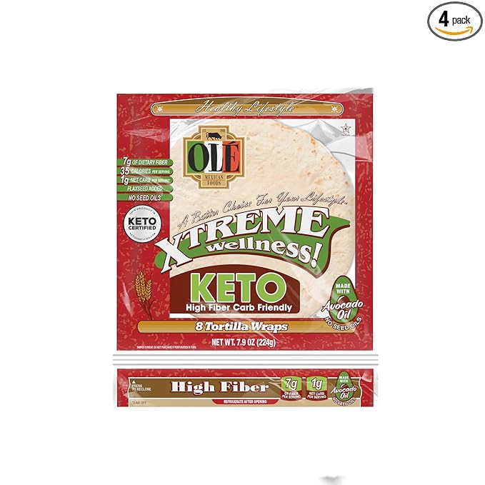 Olé Xtreme Wellness® White Keto Certified | 5.5" Size Flour Tortillas |Keto Certified |Carb Friendly | 7.9 oz.| 8 Count (Pack of 4)