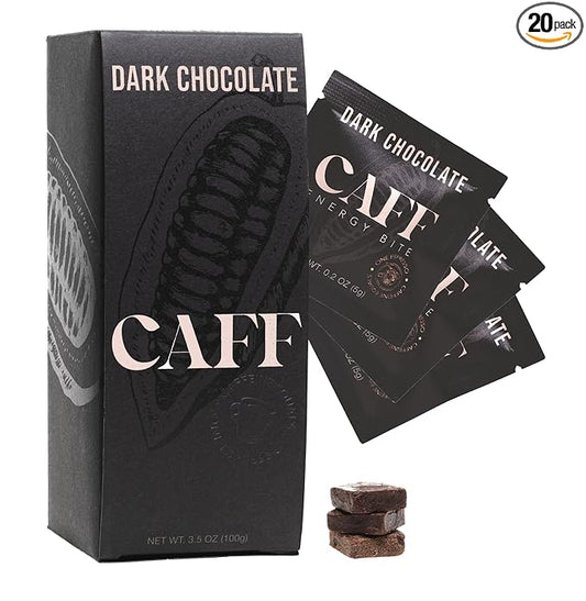 CAFF All Natural Energy Bites - Caffeinated Chocolate for Energy Boost - No Added Sugar - 65mg Caffeine Chocolate Bars – 15 Calorie Organic Caffeine Snacks - Vegan, Gluten-Free, Keto (20 Bites)