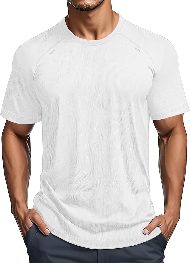 MAGCOMSEN Men's Dry Fit Shirts Mesh Short Sleeve Athletic Lightweight Workout Performance Hiking Shirt