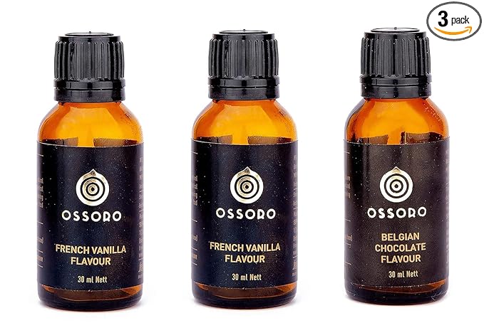 Ossoro French Vanilla, Belgian Chocolate And Butterscotch Flavour Combo (Pack Of 3) 30Ml Each/ Glass Bottle, No Preservatives