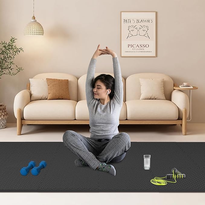 Puzzle Exercise Gym Flooring Mat, 1" Thick High-Density EVA Interlocking Tiles, Workout Mat for Home Gym, Fitness Equipment, MMA, Gymnastics, 18-Piece Shock-Absorbing Exercise Mat (72 Sq Ft)