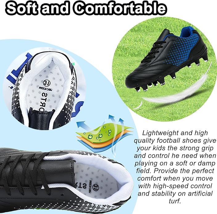 LIZRHA Soccer Shoes for Boys Girls Soccer Cleats Boys Girls Kids Athletic Outdoor Football Shoes Youth Football Cleats Outdoor & Indoor Soccer Shoes Lightweight, Running & Training for Students