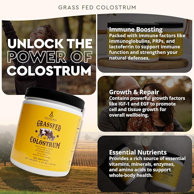 Ancestral Supplements Bovine Colostrum Powder - Grass Fed, Freeze Dried, Immune Support and Gut Health, 120 Servings