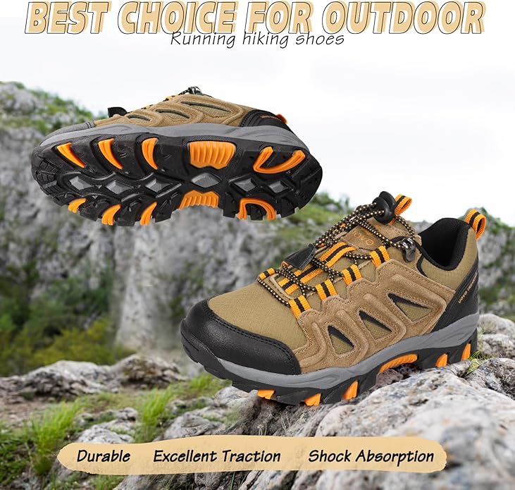UOVO Boys Girls Hiking Shoes Kids Waterproof Running Trail Fashion Sneakers Breathable Lightweight Non-Slip Outdoor Walking Sports Shoe(Little/Big Kids)