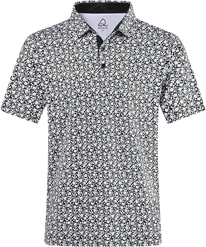 DEOLAX Mens Polo Shirts Fashion Print Mens Golf Shirt Dry Fit Mens Golf Polo Short Sleeve Quick Dry Funny Golf Shirt for Men