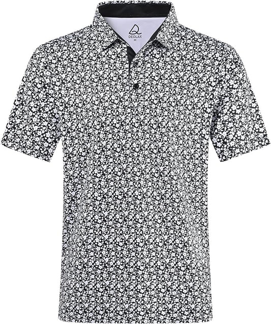 DEOLAX Mens Polo Shirts Fashion Print Mens Golf Shirt Dry Fit Mens Golf Polo Short Sleeve Quick Dry Funny Golf Shirt for Men