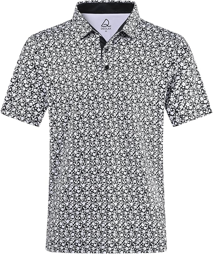 DEOLAX Mens Polo Shirts Fashion Print Mens Golf Shirt Dry Fit Mens Golf Polo Short Sleeve Quick Dry Funny Golf Shirt for Men