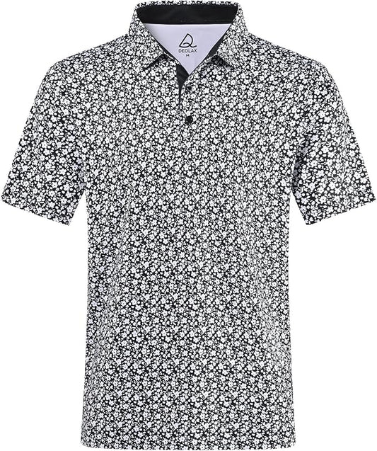 DEOLAX Mens Polo Shirts Fashion Print Mens Golf Shirt Dry Fit Mens Golf Polo Short Sleeve Quick Dry Funny Golf Shirt for Men