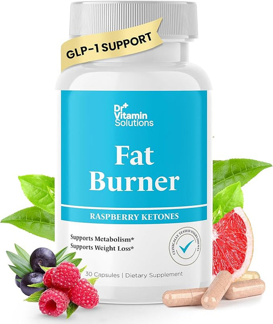 DR VITAMIN SOLUTIONS Fat Burner for Women with GLP-1 Support - Weight Loss Supplements with Raspberry Ketone Powder, Green Tea, Kelp - Natural Weight Loss Pills for Women & Men - 30 Diet Pills