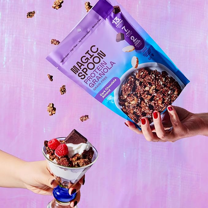 Magic Spoon Protein Granola - High Protein Granola, Keto Friendly, Low Sugar, Grain Free, Healthy Breakfast or Quick Snack (3 bags of Dark Chocolate Almond)
