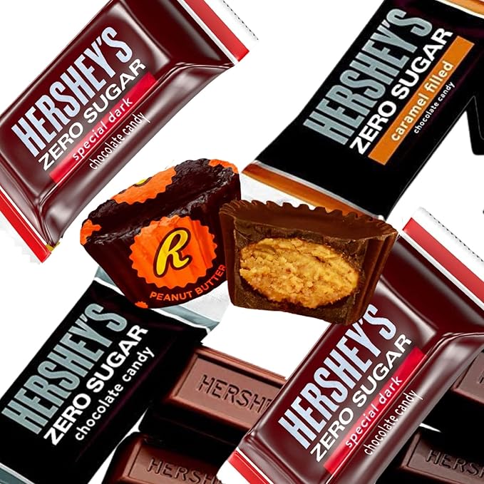 Zero Sugar Chocolate Candy Bag, Zero Sugar Assorted Flavors, for Special Occasions 1 Pound, Includes SPECIAL Dark Chocolate, Milk Chocolate, Caramel Filled Candies & Peanut Butter