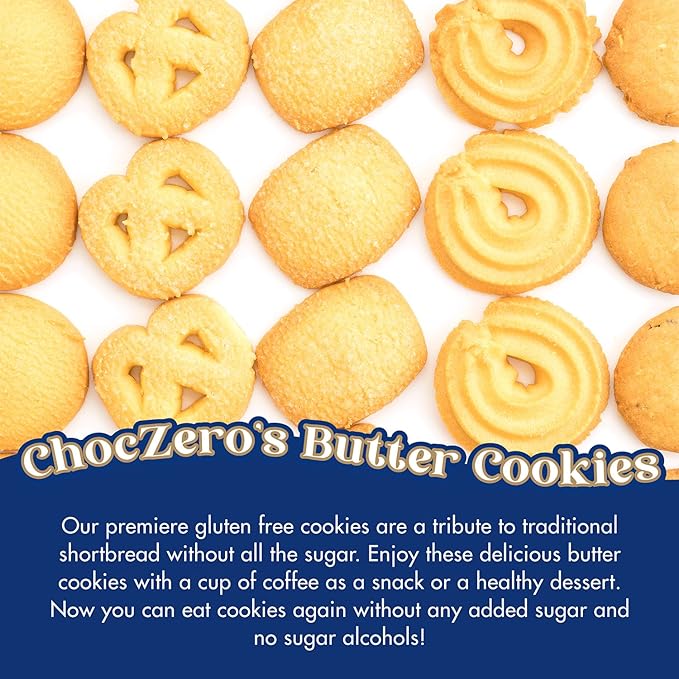 ChocZero Keto Butter Cookies - Sugar Free Danish Shortbread - Gluten Free, Low Carb - 8oz, (Pack of 1)