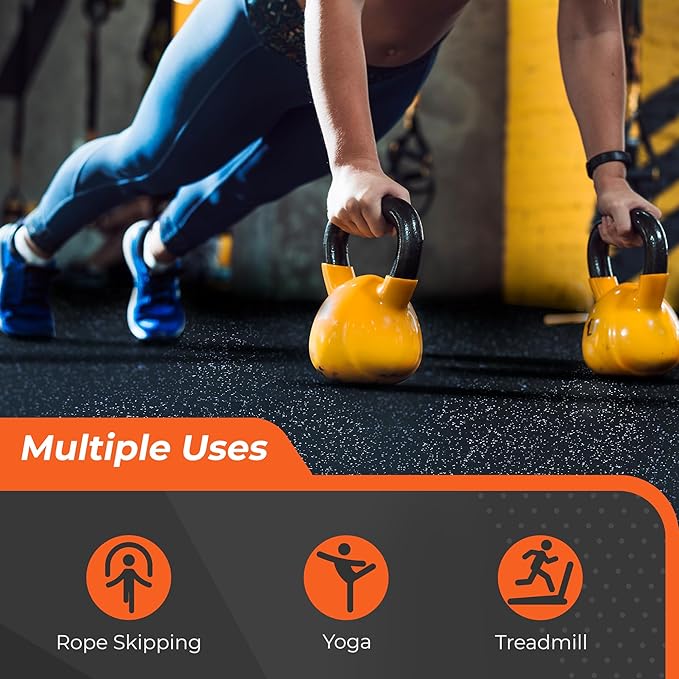 SUPERJARE 0.4 Inch Flooring for Home Gym, 24 Tiles Floor Mat With Heavy Duty Rubber Top, Interlocking Mats, 24" x 24" Workout Exercise Equipment (96 sqft), Black/Blue