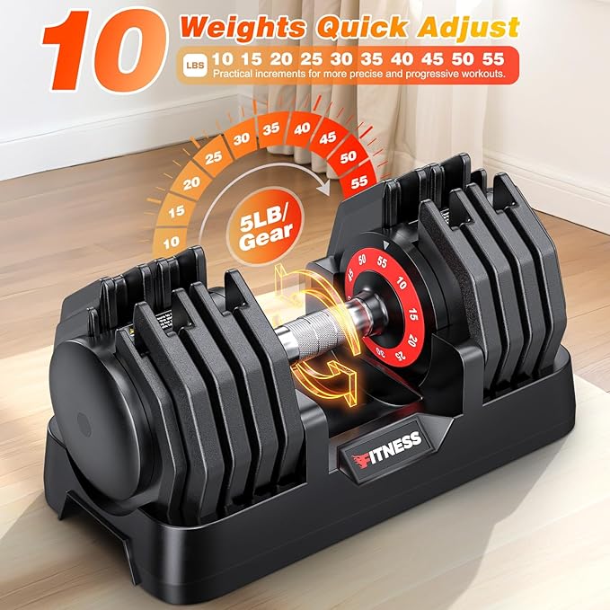 XDDIAS Adjustable Dumbbell Set of 2-25LB/55LB Set-1Sec Adjustable Dumbbell Weights-5 in 1 Free Weights Dumbbells Set with Effortless Tray/No-Slip Handle-Compact Size for Women/Men at Home Gym