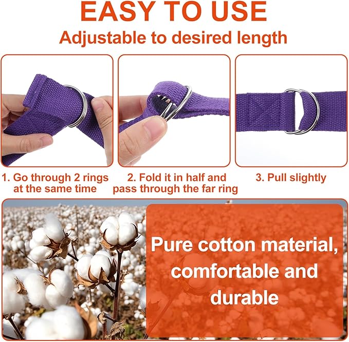 10 Pcs Yoga Strap for Stretching Bulk 6ft Exercise Stretch Band with Metal D Ring Adjustable Pilates Non Elastic Yoga Stretch Belt for Women Men Physical Fitness Gym Workout Dance