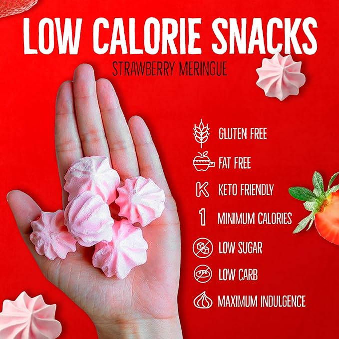 Don't Worry Low Calorie Meringue Cookies - 6 Pack - Strawberry, Vanilla and Cookies&Cream, Just 1 Calorie per Piece | Low Sugar Candy, Gluten Free | Keto Cookies and Healthy Snacks for Adults