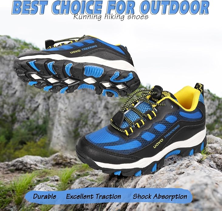 UOVO Boys Girls Hiking Shoes Kids Waterproof Running Trail Fashion Sneakers Breathable Lightweight Non-Slip Outdoor Walking Sports Shoe(Little/Big Kids)