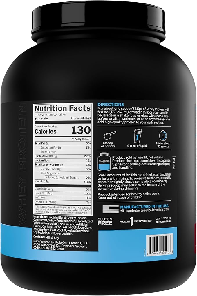 Rule 1 Whey Protein – 24g Fast-Acting Protein from All-Whey Sources with Naturally Occurring EAAs & BCAAs for Workout Recovery or Anytime Use (5 Pounds*, Strawberries & Creme)