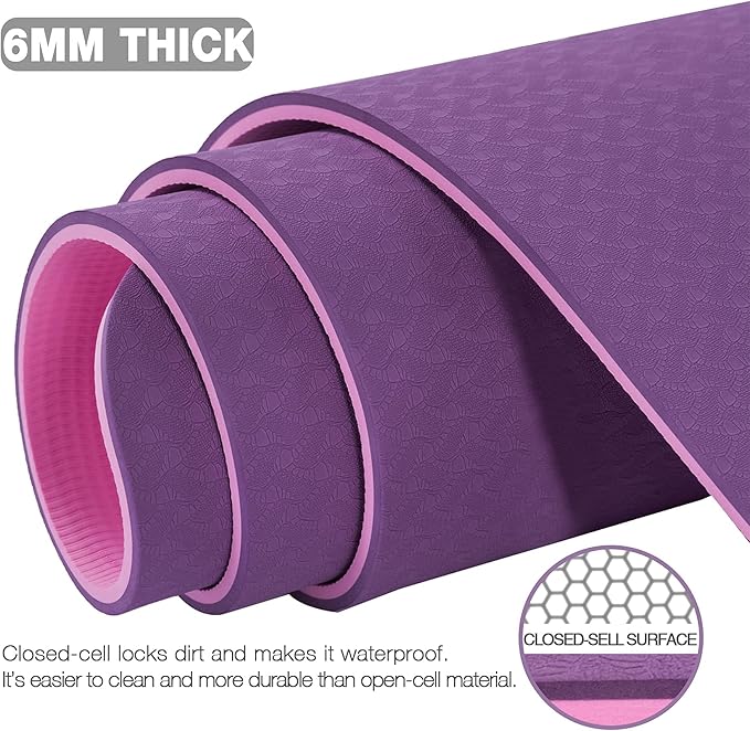 Large Yoga Mat for Men and Women 1/4 & 2/5 Inch Extra Thick TPE Fitness Mat for Home Gym Workout, Non-Slip, Eco Friendly Exercise Mat for Yoga, Pilates, Stretching, Meditation