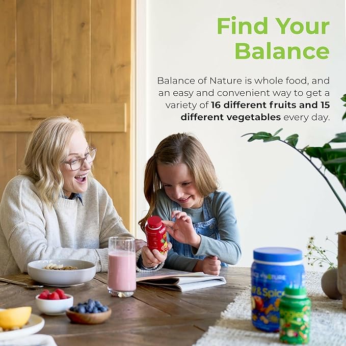 Balance of Nature Fruits and Veggies Supplements - Whole Fruit and Vegetable Ingredients for Women, Men, and Kids - 90 Fruit Capsules, 90 Veggie Capsules - 1 Set