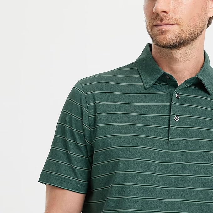 M MAELREG Golf Shirts for Men Moisture Wicking Striped Polo Performance Dry Fit Business Sports Mens Polo Shirts Short Sleeve
