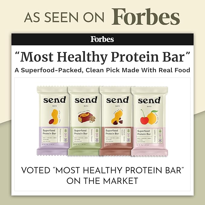 Send Bars Plant-Based Vegan Healthy Protein Bars, With Greens (Variety Pack, 8 Bars) – Only Real Ingredients, Zero Added Sugar, Gluten-Free, Dairy-Free