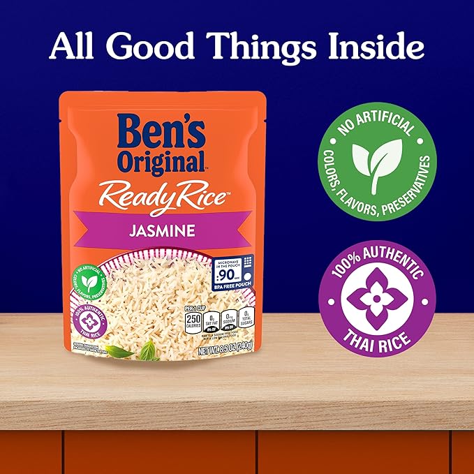 BEN'S ORIGINAL Ready Rice Jasmine Rice, Easy Dinner Side, 8.5 OZ Pouch (Pack of 6)