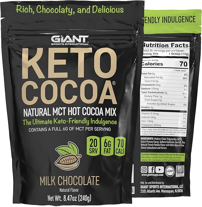 Keto Cocoa | Delicious Sugar Free Instant Hot Chocolate Mix with 6g of MCTs for Ketogenic Diet Low Carb Lifestyle | No Gluten | 20 Servings