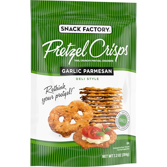 Snack Factory Garlic Parmesan Pretzel Crisps, 7.2 OZ Resealable Bag (Pack of 2)