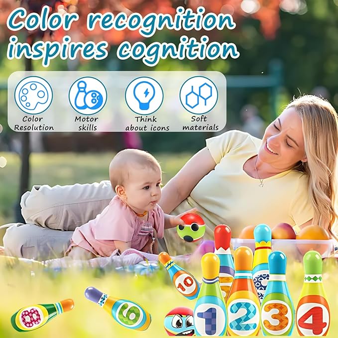 Kids Bowling Set Toy - 10PCS Soft Numbered Pins & 2 Foam Balls for Toddler Boys Girls Age 3-5, Indoor Outdoor Sports Game, Preschool Learning Toy, Birthday Gift for Ages 3 4 5 6