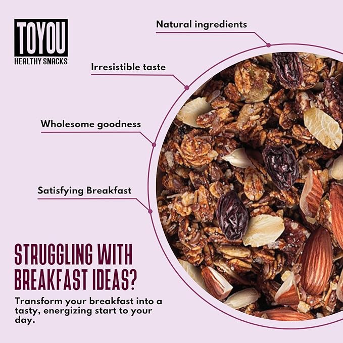 ToYou Snacks Granola, Fruit and Granola Cereal, | Oatmeal Raisin Crumble - 12 Ounce (Pack of 1) | Gluten Free, Plant Based, Vegan, Healthy Snacks for Adults and Kids, Breakfast Cereal with Protein and Fiber