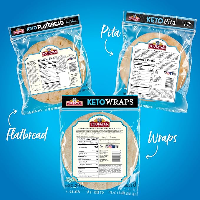 Toufayan KETO Pita Bread | Keto Diet Friendly, No Sugar (3 Pack, 15 Pitas Total)