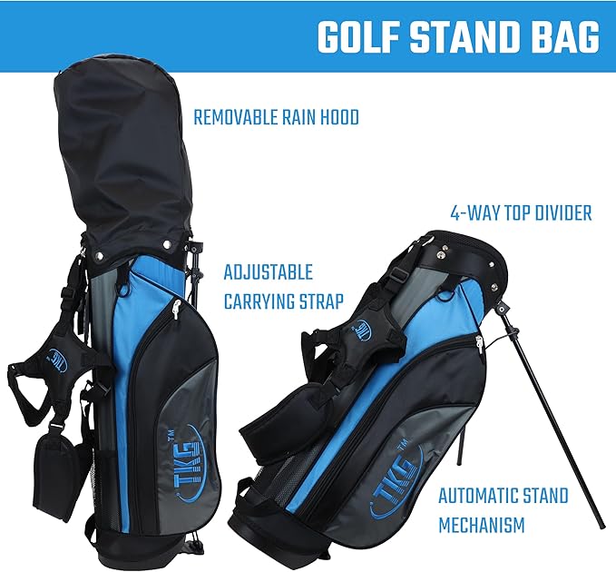 TKG Sports Youth Golf Set - Kids Golf Clubs, Stand Bag, Rain Cover, Glove, Towel, Tees, Balls - Great for Summer Camp Activity, Outdoor Games, and Recreation