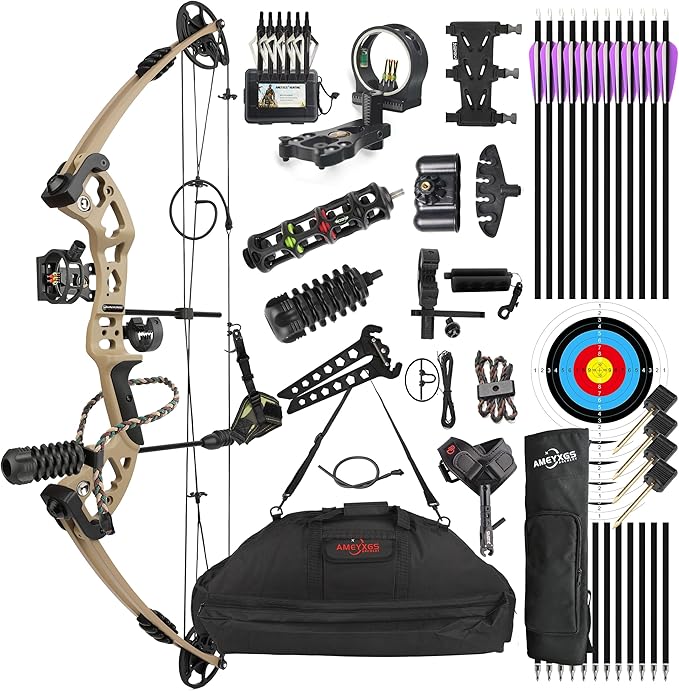 Compound Bow and Arrow Set, Hunting & Targeting, Limb Made in USA,Draw Weight 30-55lbs Adjustable,Draw Length 24-29.5", Right/Left Handed for Adult/Beginner