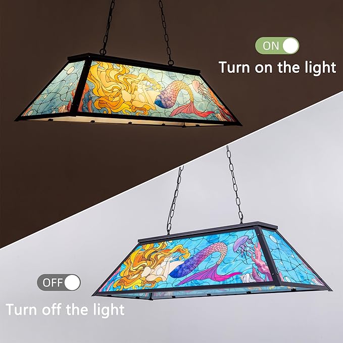 Wellmet Tiffany Pool Table lamp Hanging, Billiards Lamp for Game Room, 4-Lights Modern Chandeliers for Kitchen Island, Snooker Table, Party Men's Cave, Coastal Sea Ocean Style