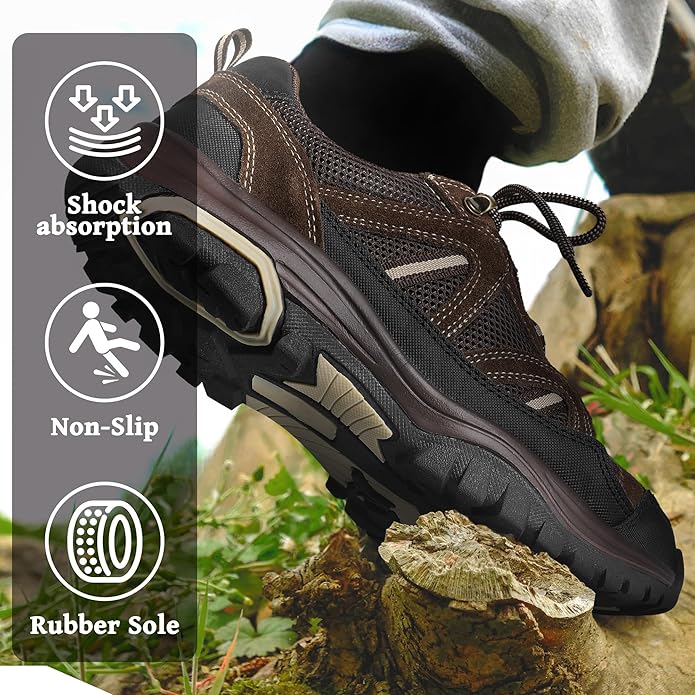 MIXIN Mens Hiking Shoes Lightweight Breathable Anti-Slip Low Top Trainers for Trekking Trailing Outdoor Camping Walking