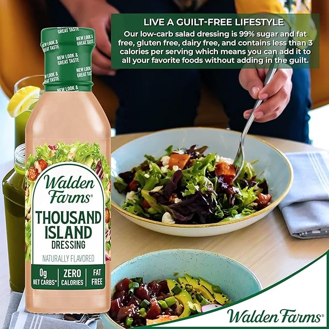 Walden Farms Thousand Island Dressing - Calorie-Free, Gluten-Free, Low Carb, Keto-Friendly, Sugar-Free, Dairy-Free Creamy Thousand Island Flavor - 12 oz Bottle