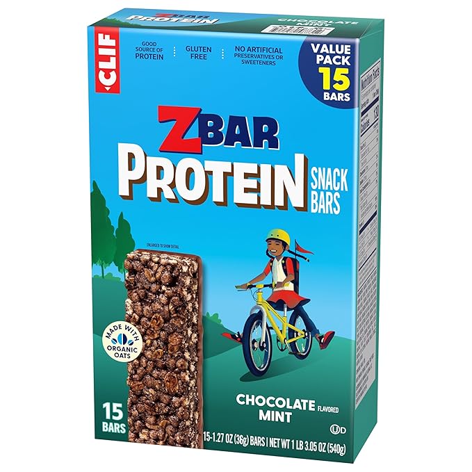 CLIF Kid Zbar Protein - Chocolate Mint - Crispy Whole Grain Snack Bars - Made with Organic Oats - Non-GMO - 5g Protein - 1.27 oz. (15 Pack)